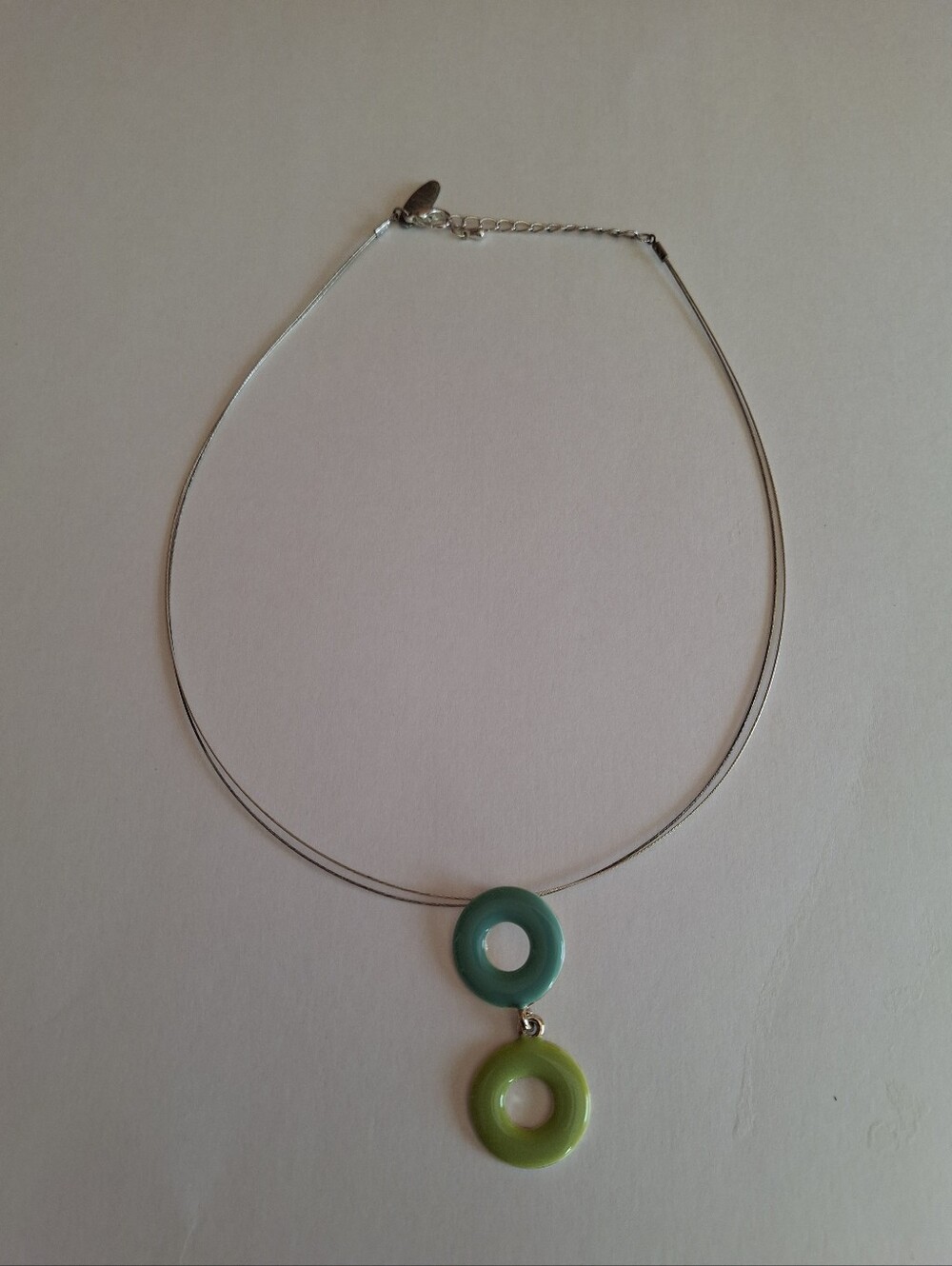 Vintage NY 16"-18" Necklace Wires, with Circles Blue Green Enamel